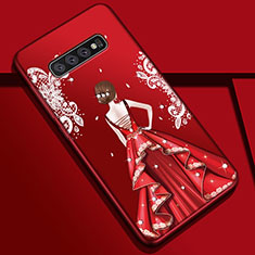 Handyhülle Silikon Hülle Gummi Schutzhülle Flexible Motiv Kleid Mädchen K01 für Samsung Galaxy S10 Plus Rot