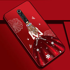 Handyhülle Silikon Hülle Gummi Schutzhülle Flexible Motiv Kleid Mädchen K01 für Xiaomi Mi 9T Pro Fuchsie