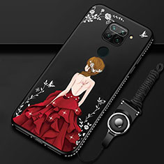 Handyhülle Silikon Hülle Gummi Schutzhülle Flexible Motiv Kleid Mädchen K01 für Xiaomi Redmi 10X 4G Rot und Schwarz