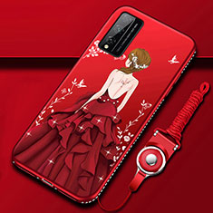 Handyhülle Silikon Hülle Gummi Schutzhülle Flexible Motiv Kleid Mädchen S01 für Huawei Honor Play4T Pro Rot