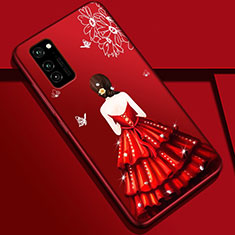 Handyhülle Silikon Hülle Gummi Schutzhülle Flexible Motiv Kleid Mädchen S01 für Huawei Honor V30 5G Rot