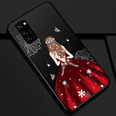 Handyhülle Silikon Hülle Gummi Schutzhülle Flexible Motiv Kleid Mädchen S01 für Huawei Honor V30 5G Rot und Schwarz