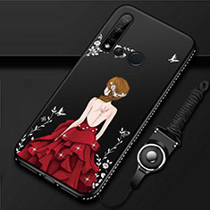 Handyhülle Silikon Hülle Gummi Schutzhülle Flexible Motiv Kleid Mädchen S01 für Huawei P20 Lite (2019) Rot und Schwarz