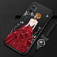 Handyhülle Silikon Hülle Gummi Schutzhülle Flexible Motiv Kleid Mädchen S01 für Xiaomi Mi Note 10 Rot und Schwarz