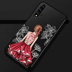 Handyhülle Silikon Hülle Gummi Schutzhülle Flexible Motiv Kleid Mädchen S02 für Huawei Nova 5 Rot und Schwarz