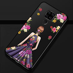 Handyhülle Silikon Hülle Gummi Schutzhülle Motiv Kleid Mädchen für Huawei Mate 30 Lite Violett und Schwarz