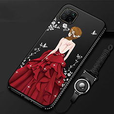 Handyhülle Silikon Hülle Gummi Schutzhülle Motiv Kleid Mädchen für Huawei Nova 6 SE Rot und Schwarz