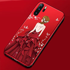 Handyhülle Silikon Hülle Gummi Schutzhülle Motiv Kleid Mädchen für Huawei P30 Pro Rot