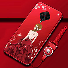 Handyhülle Silikon Hülle Gummi Schutzhülle Motiv Kleid Mädchen für Vivo X50 Lite Rot