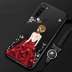 Handyhülle Silikon Hülle Gummi Schutzhülle Motiv Kleid Mädchen für Xiaomi Redmi Note 8 (2021) Rot und Schwarz