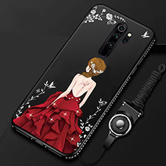 Handyhülle Silikon Hülle Gummi Schutzhülle Motiv Kleid Mädchen für Xiaomi Redmi Note 8 Pro Rot und Schwarz