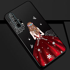 Handyhülle Silikon Hülle Gummi Schutzhülle Motiv Kleid Mädchen K01 für Huawei Honor 20 Pro Rot und Schwarz