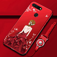 Handyhülle Silikon Hülle Gummi Schutzhülle Motiv Kleid Mädchen K01 für Huawei Honor V20 Rot
