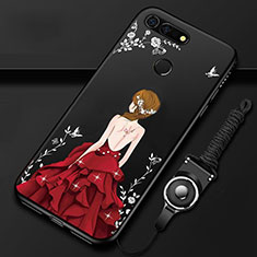 Handyhülle Silikon Hülle Gummi Schutzhülle Motiv Kleid Mädchen K01 für Huawei Honor View 20 Rot und Schwarz