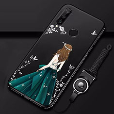 Handyhülle Silikon Hülle Gummi Schutzhülle Motiv Kleid Mädchen K01 für Huawei Nova 4e Schwarz