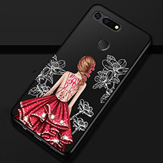 Handyhülle Silikon Hülle Gummi Schutzhülle Motiv Kleid Mädchen K02 für Huawei Honor View 20 Rot und Schwarz