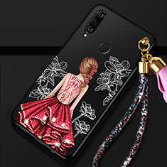 Handyhülle Silikon Hülle Gummi Schutzhülle Motiv Kleid Mädchen K02 für Huawei P30 Lite Rot und Schwarz