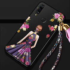 Handyhülle Silikon Hülle Gummi Schutzhülle Motiv Kleid Mädchen K02 für Huawei P30 Lite Violett und Schwarz