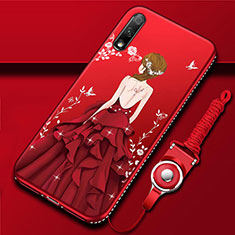 Handyhülle Silikon Hülle Gummi Schutzhülle Motiv Kleid Mädchen S01 für Huawei Honor 9X Rot