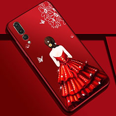 Handyhülle Silikon Hülle Gummi Schutzhülle Motiv Kleid Mädchen S01 für Huawei P20 Pro Rot