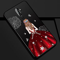 Handyhülle Silikon Hülle Gummi Schutzhülle Motiv Kleid Mädchen S01 für Oppo A11 Rot und Schwarz