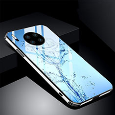 Handyhülle Silikon Hülle Rahmen Schutzhülle Spiegel Blumen C01 für Huawei Mate 30E Pro 5G Hellblau