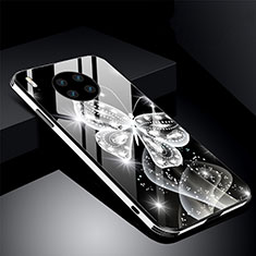 Handyhülle Silikon Hülle Rahmen Schutzhülle Spiegel Blumen C01 für Huawei Mate 30E Pro 5G Schwarz