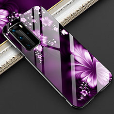 Handyhülle Silikon Hülle Rahmen Schutzhülle Spiegel Blumen für Huawei P40 Pro Violett