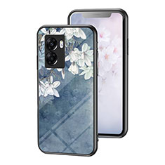 Handyhülle Silikon Hülle Rahmen Schutzhülle Spiegel Blumen für OnePlus Nord N300 5G Blau