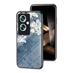 Handyhülle Silikon Hülle Rahmen Schutzhülle Spiegel Blumen für Oppo A2 5G Blau