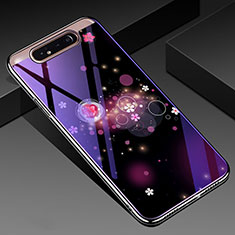 Handyhülle Silikon Hülle Rahmen Schutzhülle Spiegel Blumen für Samsung Galaxy A90 4G Violett