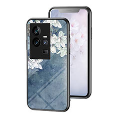 Handyhülle Silikon Hülle Rahmen Schutzhülle Spiegel Blumen für Vivo iQOO 11 5G Blau