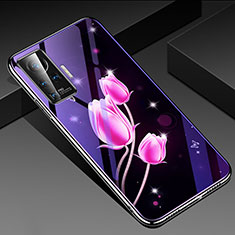 Handyhülle Silikon Hülle Rahmen Schutzhülle Spiegel Blumen für Vivo X50 Pro 5G Rosa
