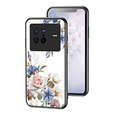 Handyhülle Silikon Hülle Rahmen Schutzhülle Spiegel Blumen für Vivo X80 5G Weiß