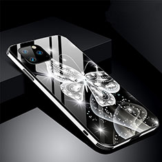 Handyhülle Silikon Hülle Rahmen Schutzhülle Spiegel Blumen M01 für Apple iPhone 11 Pro Max Schwarz