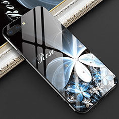 Handyhülle Silikon Hülle Rahmen Schutzhülle Spiegel Blumen M03 für Oppo R15X Blau