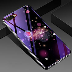 Handyhülle Silikon Hülle Rahmen Schutzhülle Spiegel Blumen M04 für Oppo RX17 Neo Violett