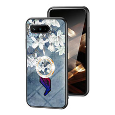 Handyhülle Silikon Hülle Rahmen Schutzhülle Spiegel Blumen S01 für Asus ROG Phone 5s Blau