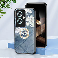 Handyhülle Silikon Hülle Rahmen Schutzhülle Spiegel Blumen S01 für Oppo A2 5G Blau