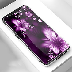 Handyhülle Silikon Hülle Rahmen Schutzhülle Spiegel Blumen S01 für Oppo Find X Violett