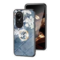 Handyhülle Silikon Hülle Rahmen Schutzhülle Spiegel Blumen S01 für Oppo Reno10 Pro 5G Blau