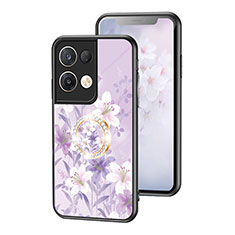 Handyhülle Silikon Hülle Rahmen Schutzhülle Spiegel Blumen S01 für Oppo Reno8 Pro 5G Helles Lila