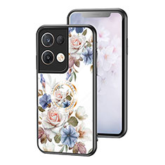 Handyhülle Silikon Hülle Rahmen Schutzhülle Spiegel Blumen S01 für Oppo Reno8 Pro 5G Weiß