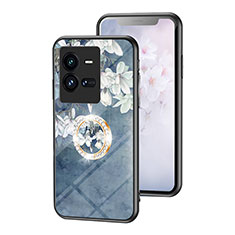 Handyhülle Silikon Hülle Rahmen Schutzhülle Spiegel Blumen S01 für Vivo iQOO 10 Pro 5G Blau
