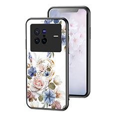 Handyhülle Silikon Hülle Rahmen Schutzhülle Spiegel Blumen S01 für Vivo X80 5G Weiß