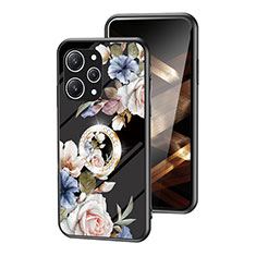 Handyhülle Silikon Hülle Rahmen Schutzhülle Spiegel Blumen S01 für Xiaomi Redmi 12 4G Schwarz