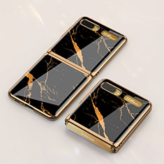 Handyhülle Silikon Hülle Rahmen Schutzhülle Spiegel Modisch Muster für Samsung Galaxy Z Flip 5G Gold und Schwarz