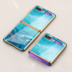 Handyhülle Silikon Hülle Rahmen Schutzhülle Spiegel Modisch Muster für Samsung Galaxy Z Flip 5G Hellblau