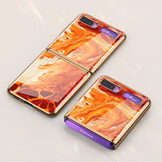 Handyhülle Silikon Hülle Rahmen Schutzhülle Spiegel Modisch Muster für Samsung Galaxy Z Flip 5G Orange