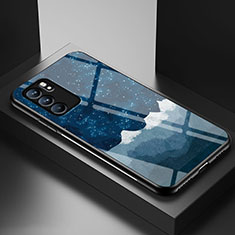 Handyhülle Silikon Hülle Rahmen Schutzhülle Spiegel Modisch Muster LS1 für Oppo Reno6 5G Blau